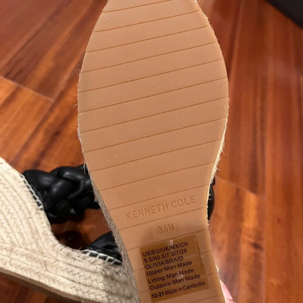 Black Espadrille Wedge Sandals Shoes Kenneth Cole Olivia Braid Rattan New Sz 9.5